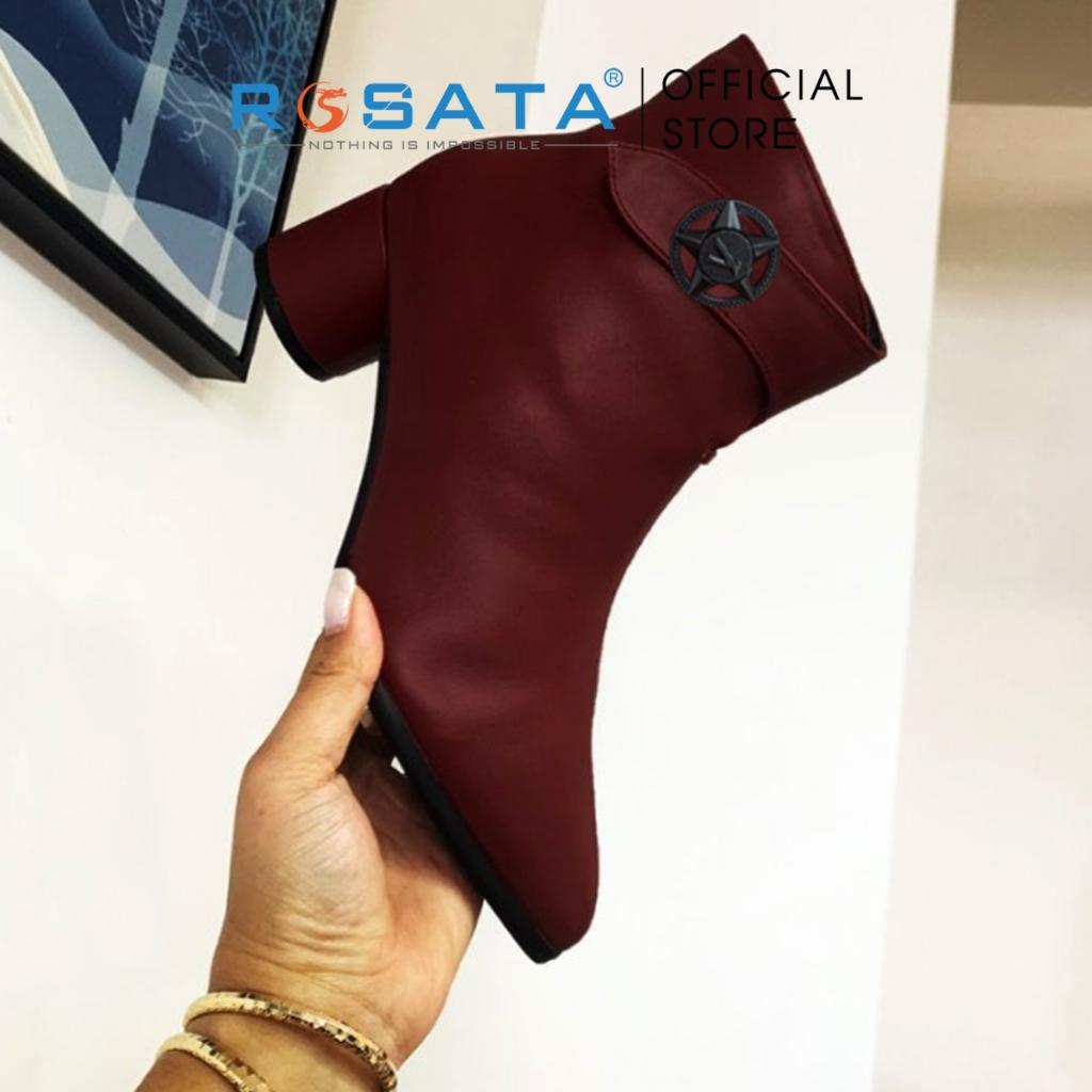 Giày bốt nữ ROSATA RO372 cổ cao mũi nhọn khóa kéo hông gót vuông cao 4cm xuất xứ Việt Nam - Đỏ, Đỏ