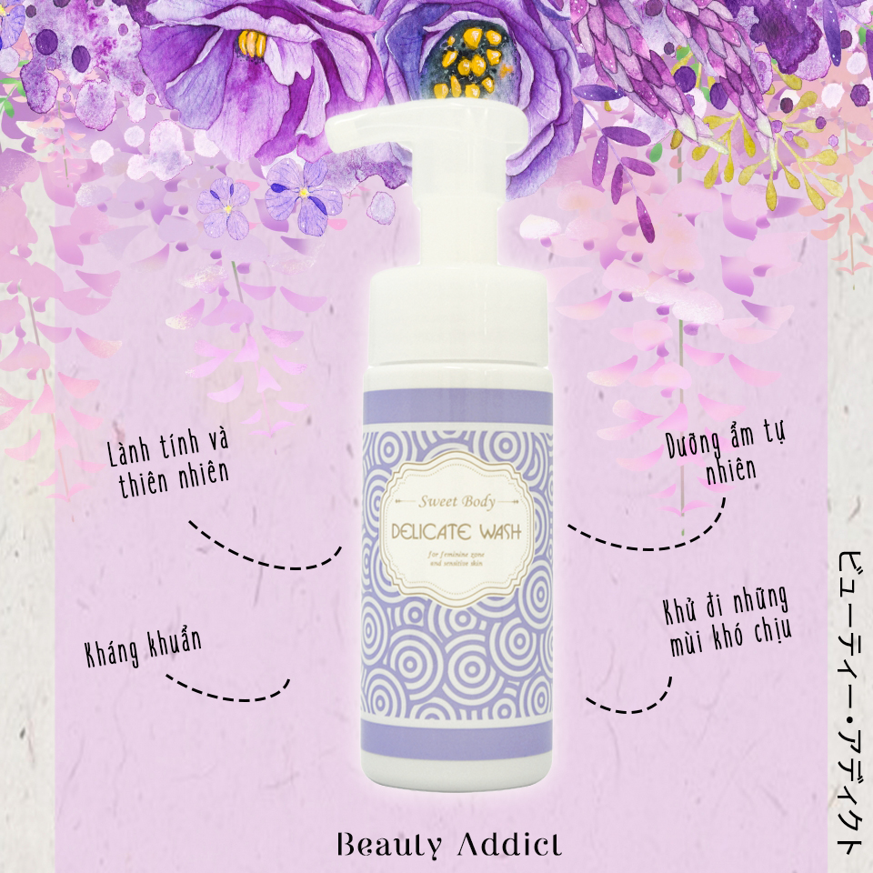 Dung Dịch Vệ Sinh Phụ Nữ Nhật Bản Sweet Body Delicate Wash, Làm Sạch Dịu Nhẹ, Ngăn Mùi, Kháng Khuẩn, Nấm, Chống Viêm Ngứa, Dưỡng Ẩm Da Mềm Mịn Và Trắng Sáng Da, Hương Hoa Thơm Tự Nhiên