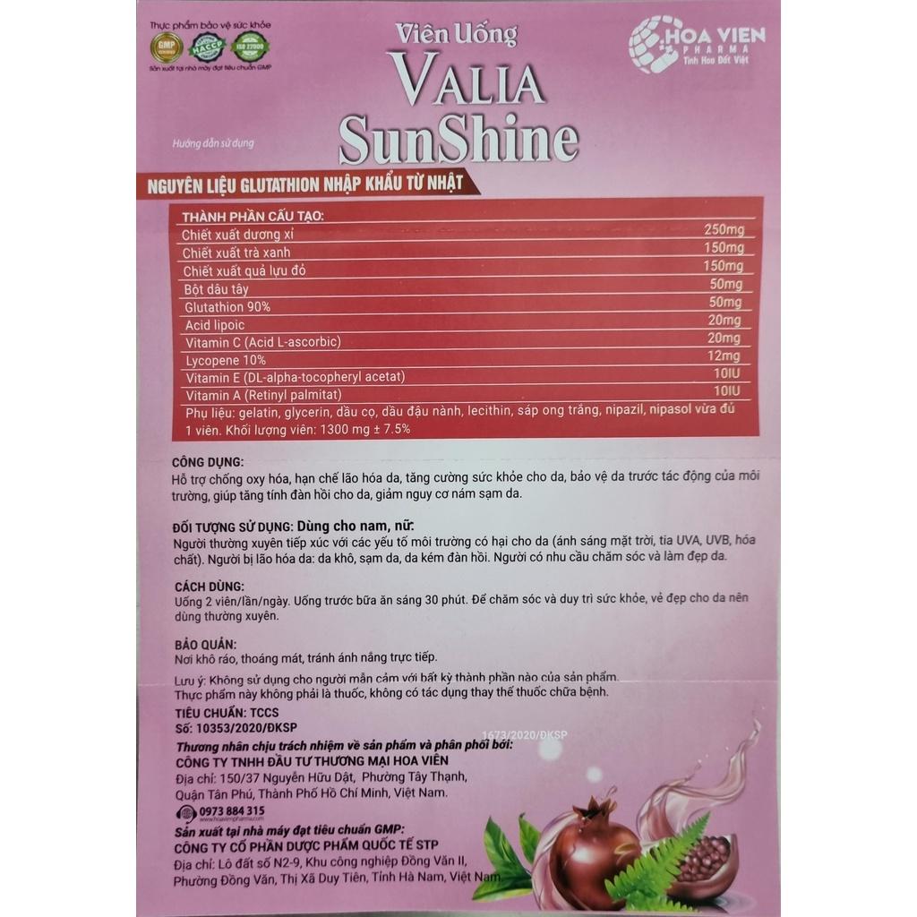 Viên uống chống nắng Valia SunShine - Hỗ trợ tăng tính đàn hồi cho da và giảm nguy cơ nám sạm da giúp làm đẹp da