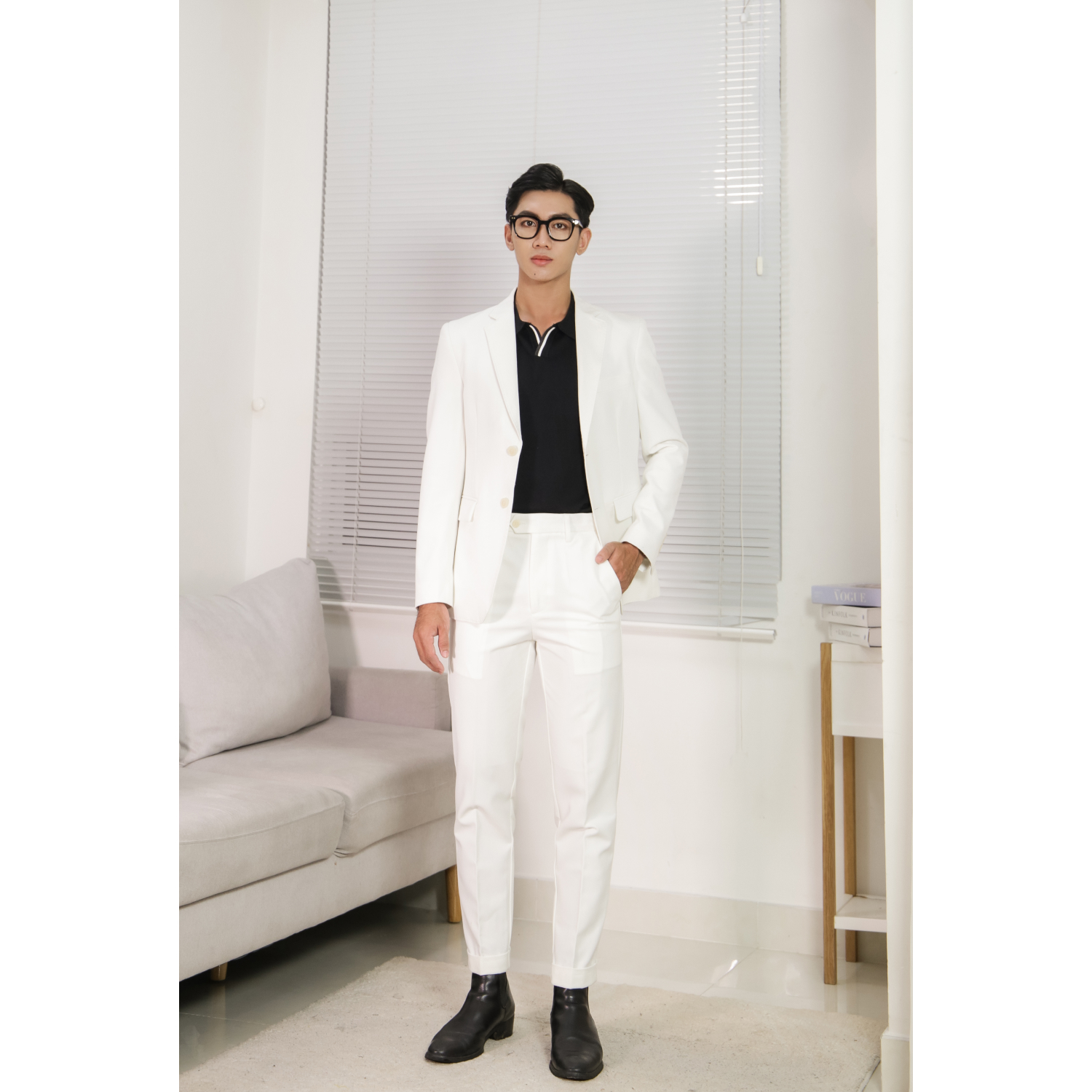 Áo suit vest công sở may đo, thiết kế hai hàng khuy đơn viền tròn, BASIC-JACKET-1 kiểu dáng Slim Fit, phong cách thanh lịch - HY.WO