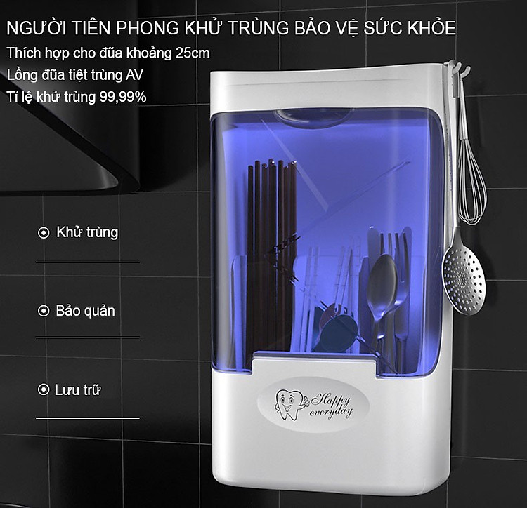 Tặng Củ Sạc - Hộp đựng đũa thông minh khử trùng bằng tia UV - Ống đựng đũa khử trùng cao cấp - UV disinfection chopstick cage