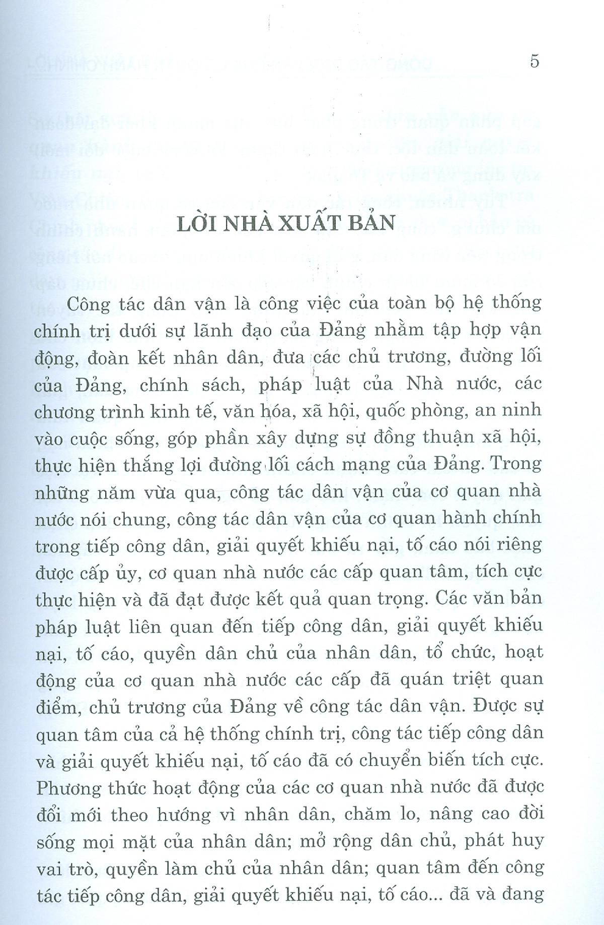 Công Tác Dân Vận Của Cơ Quan Hành Chính Trong Tiếp Công Dân Giải Quyết Khiếu Nại, Tố Cáo