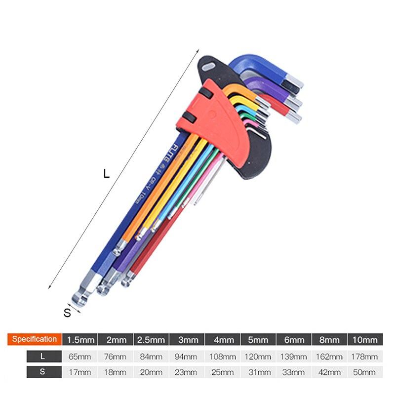 Bộ 9 Tua Vít Lục Giác Nhiều Màu Sắc Chống Mài Mòn Cho Xe Đạp / Xe Máy