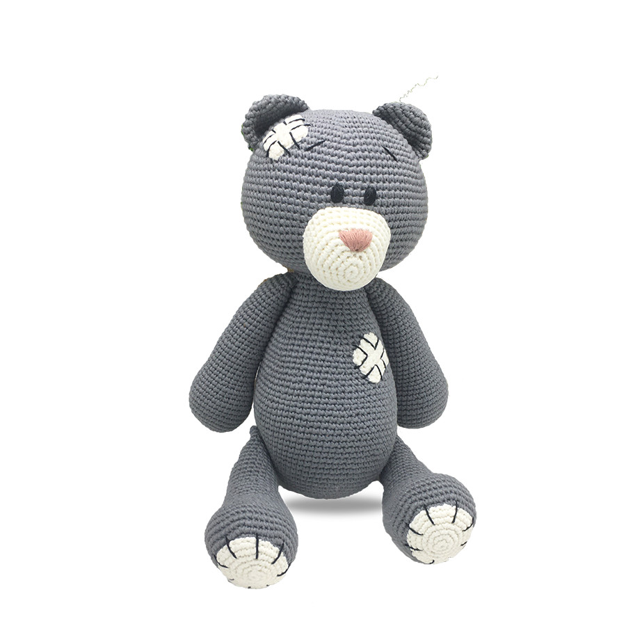 Gấu bông móc len Amigurumi cao cấp - Gấu vá xanh ghi đá - SP000371