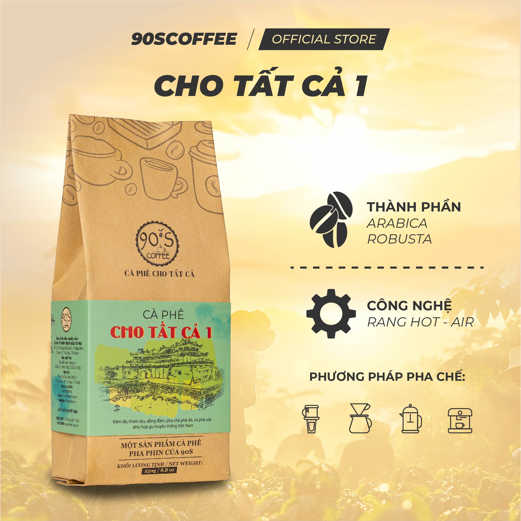 Cà Phê Nguyên Chất Rang Mộc -  Gu Đậm Đà Truyền Thống Chua Thanh (Cho Tất Cả 1) | 90S COFFEE