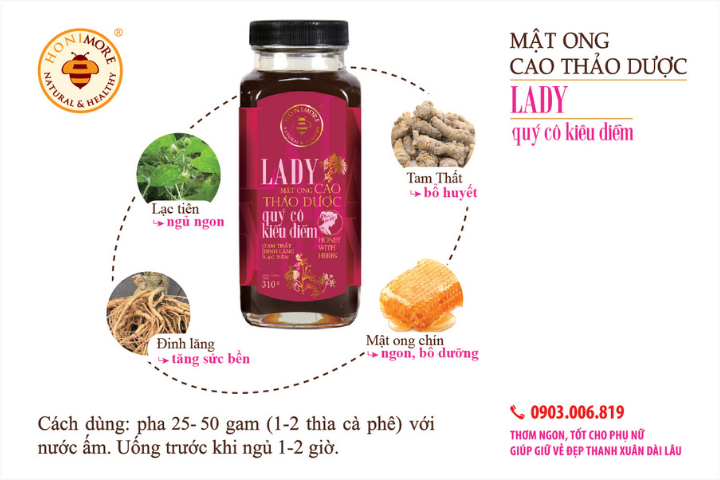 Combo 2 chai Mật ong cao thảo dược Lady 310g - TẶNG 2 chai cùng loại - ngủ ngon, đẹp da, bổ máu 1