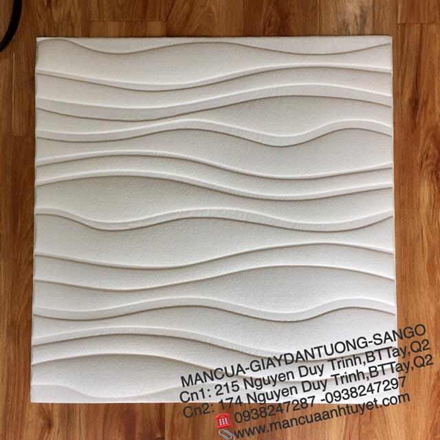 Xốp dán tuờng 3D vân sóng trắng 60x60cm