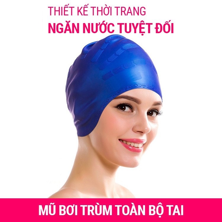 Mũ bơi người lớn chất liệu silicone cao cấp dododios dùng được cho nam, nữ ngăn nước, trùm được búi tóc dài - Mũ bơi trùm tai - Mũ bơi trùm búi tóc - Chính hãng dododios