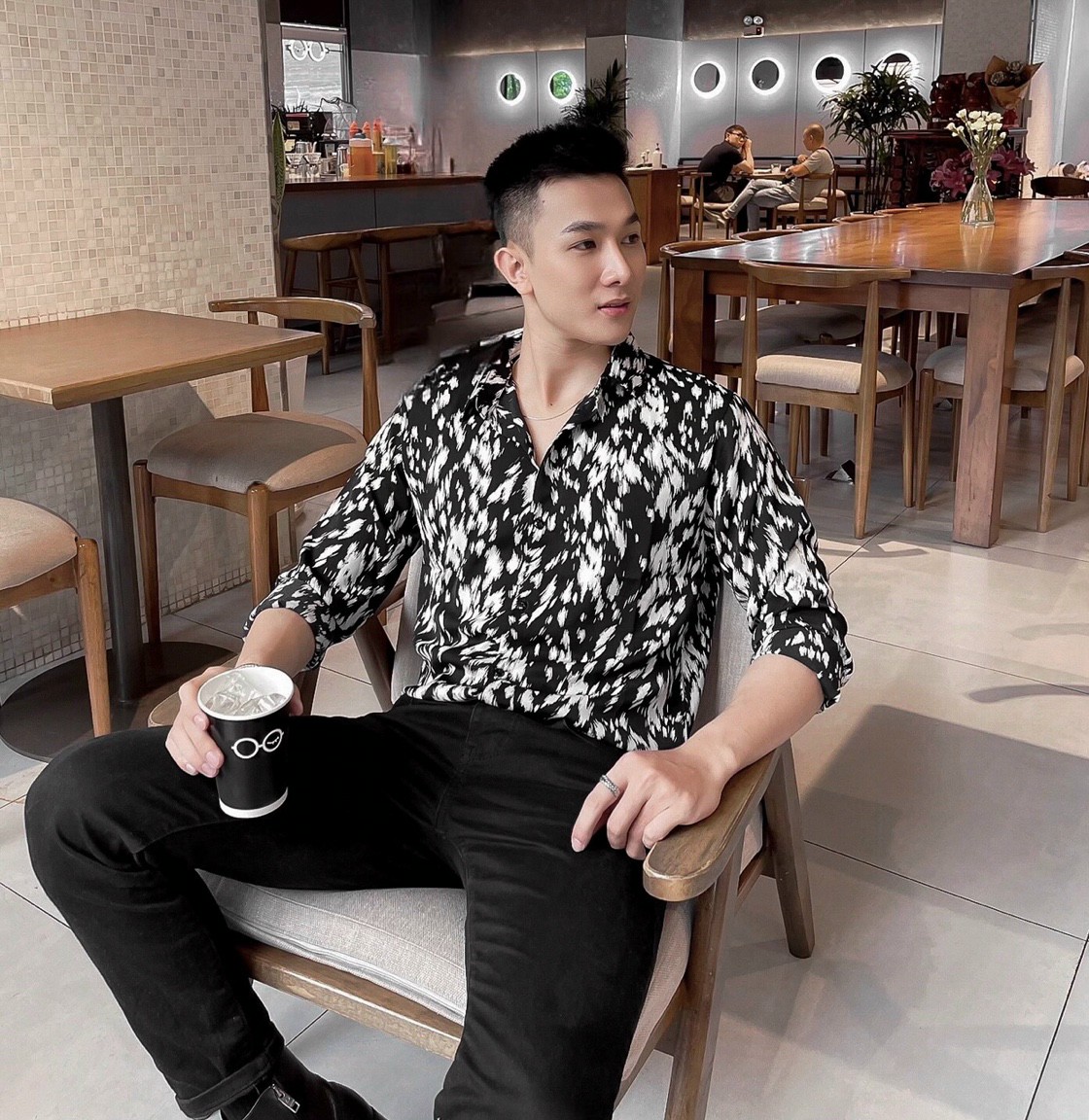 áo sơ mi lụa tay dài họa tiết S9