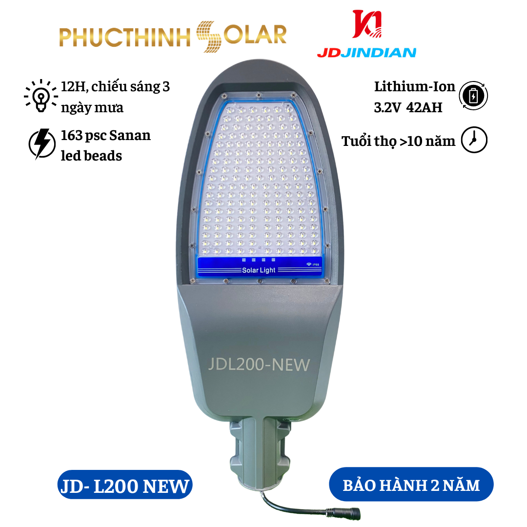 Đèn Đường Năng Lượng Mặt Trời 200W Jindian JD-L200NEW Hàng Chính Hãng | Phúc Thịnh Solar