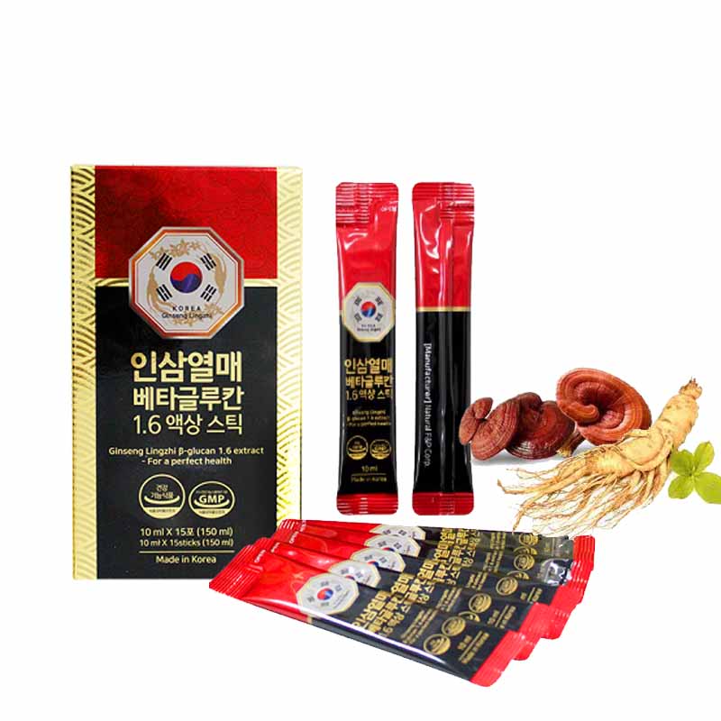 Hộp Nhân Sâm Linh Chi Beta Glucan 1.6 Extract 15 Gói Cô Đặc Của Hàn Quốc, Giúp Ngừa Ung Thứ, Cải Thiện Hệ Tiêu Hóa, Tăng Miễn Dịch, Bồi Bổ Cơ Thể, Làm Đẹp Da