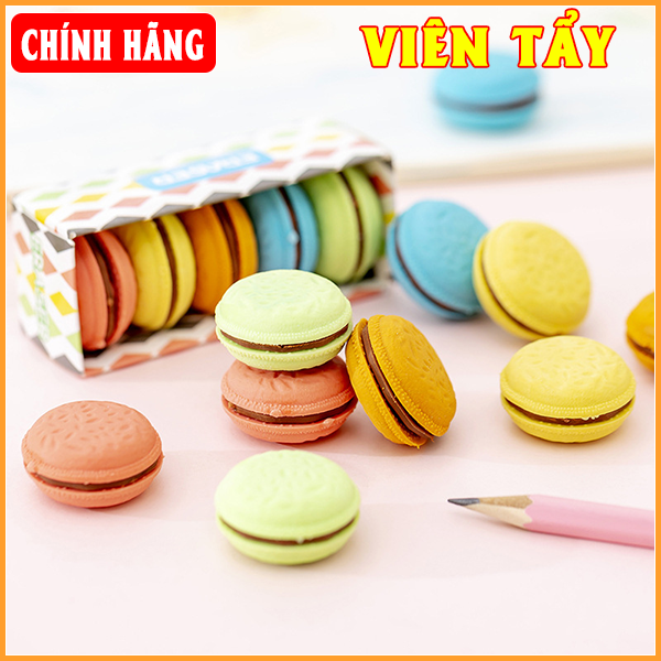 Set 5 Gôm tẩy bút chì hình bánh Macaron dễ thương, gôm tẩy nhiều màu sắc Hàng Chính Hãng E517