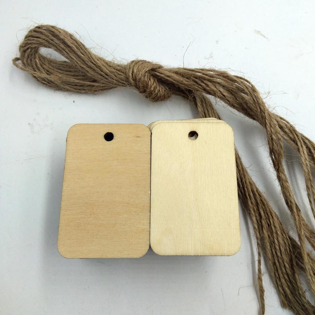50 Pieces Natural Unfinished Blank Wood Tags Wooden Gift Tags Labels for Wedding Party Craft with Rope