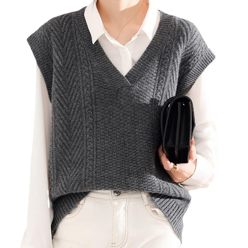 Áo len gile nữ len Cashmere siêu mềm mại giữ ấm co giãn mặc mùa thu đông mã VAA0478