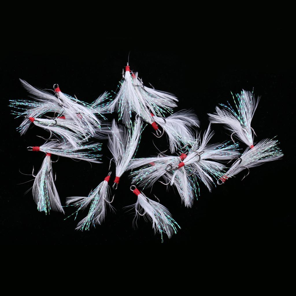 20Pcs Fishing Treble Hooks With Feather Lure Bait Hook Making Replacement 02