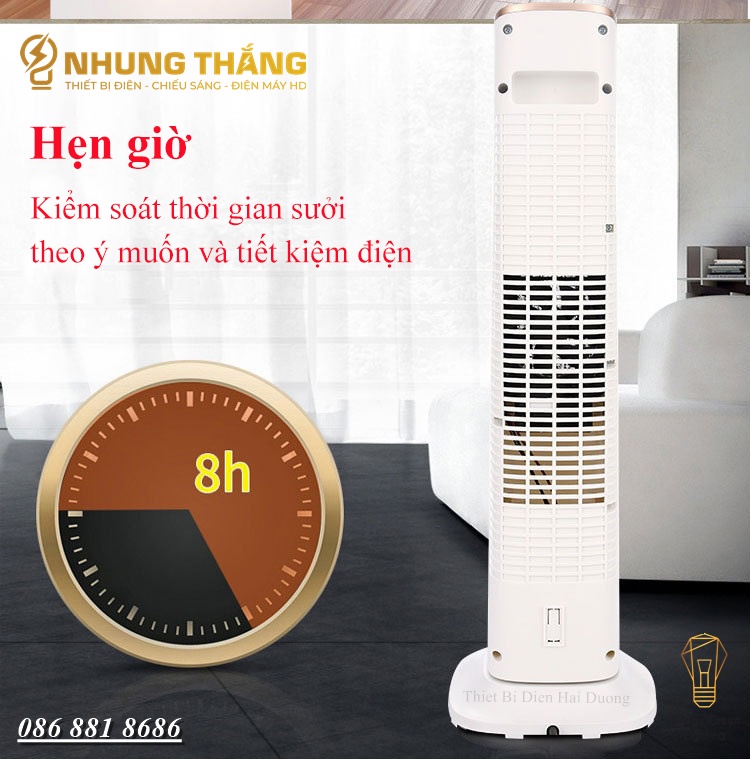 Máy Sưởi Cây HHN2202 Quạt Sưởi Để Sàn - Công Nghệ Sưởi Gốm PTC - Làm Nóng Nhanh - Hẹn Giờ Tắt - Tiết Kiệm Điện Năng - Chế Độ Quay Tỏa Nhiệt Đều - Có Video