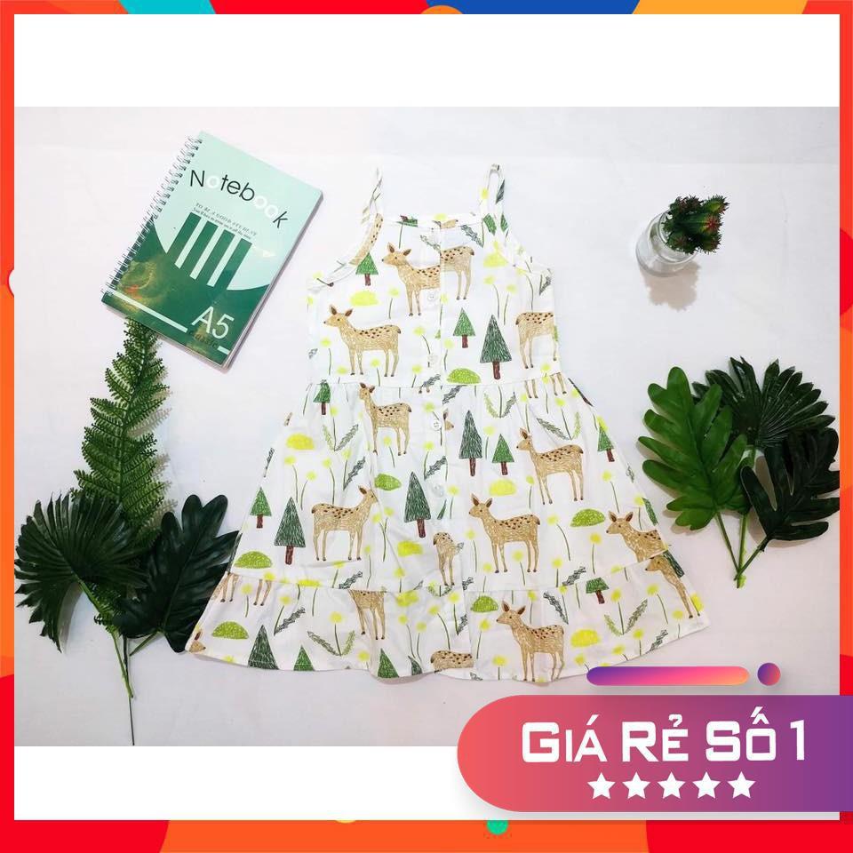 Váy thô hai dây cúc giữa bé gái size 3 - 8T