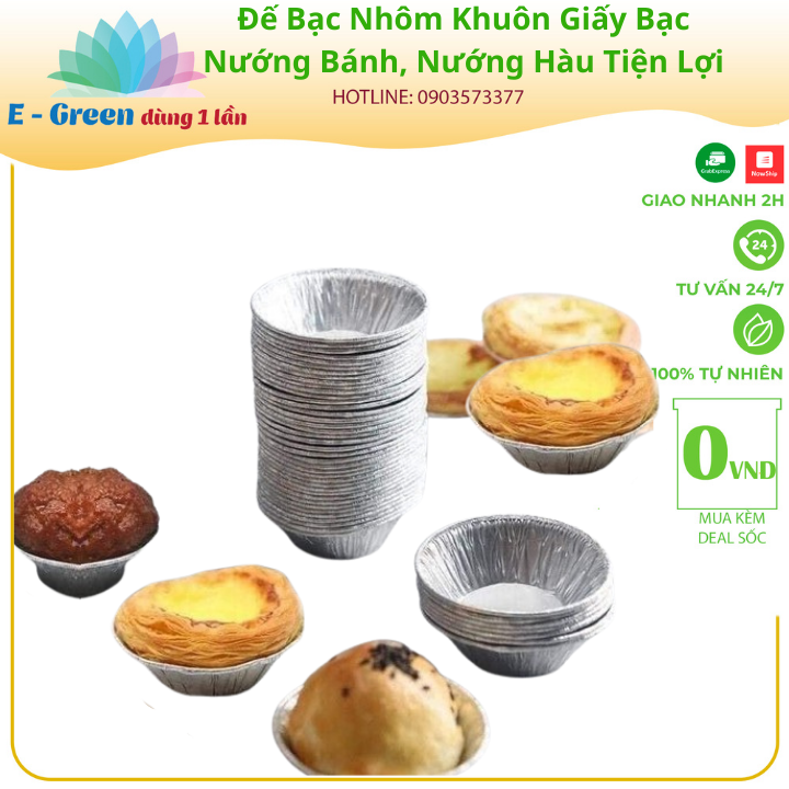 Chén Bạc Nhôm, Khay Giấy Bạc Làm Bánh, Trứng, Bánh Pudding, Nướng Hàu Không Dính Tiên Lợi, Giá Rẻ - E Green Dùng 1 Lần