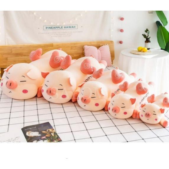 Gấu Bông Heo Cánh Tiên Trái Tim Lim Dim Size To 1m2, 1m4 - Heo Hồng Quà Tặng Vải Miniso Siêu Mịn