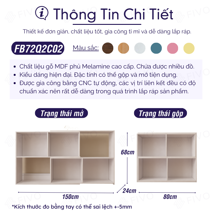 Kệ Sách Gỗ Trang Trí Để Sàn FIVO FB72 Màu Trắng, Nội Thất Thông Minh, Đóng Mở Tùy Thích, Tiết Kiệm Diện Tích - Hàng Chính Hãng