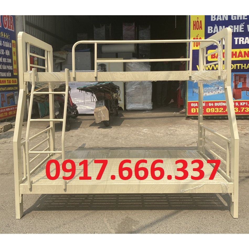 Giường tầng sắt hộp 4x8 cao cấp 1m/1m2 màu kem dành cho gia đình