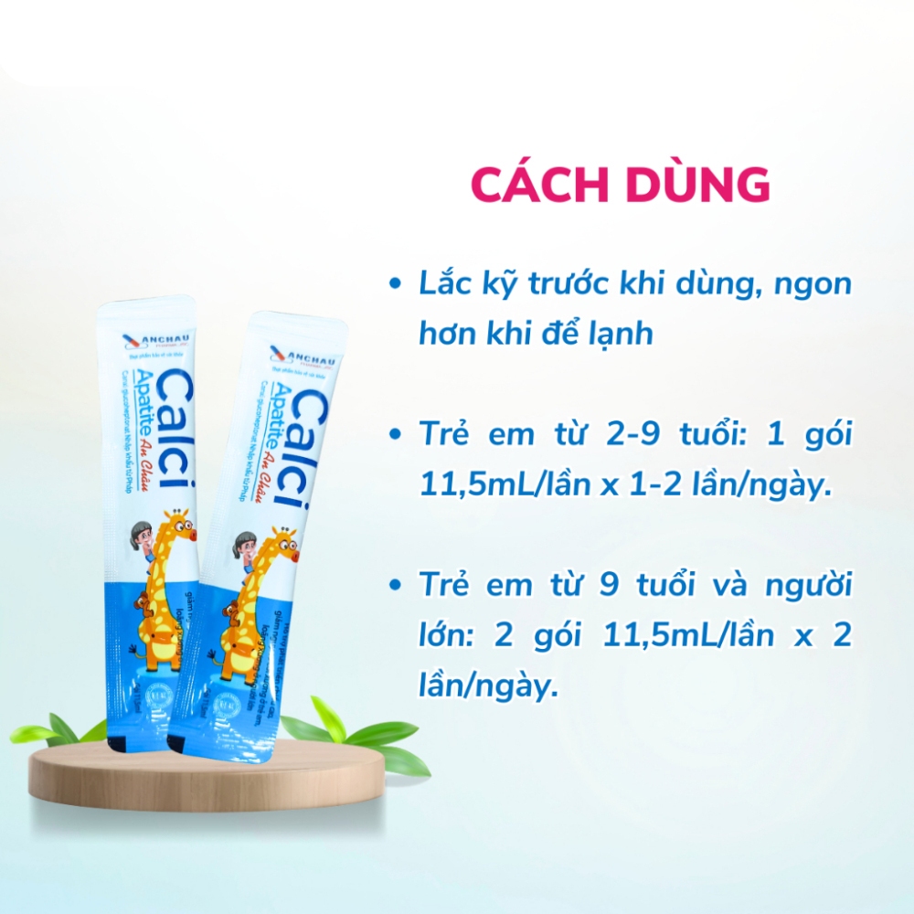 Canxi Hữu Cơ Cho Bé Calci Apatite An Châu Phòng Còi Xương, Giúp Bé Phát Triển Chiều Cao Vượt Trội (Hộp 20 Gói)