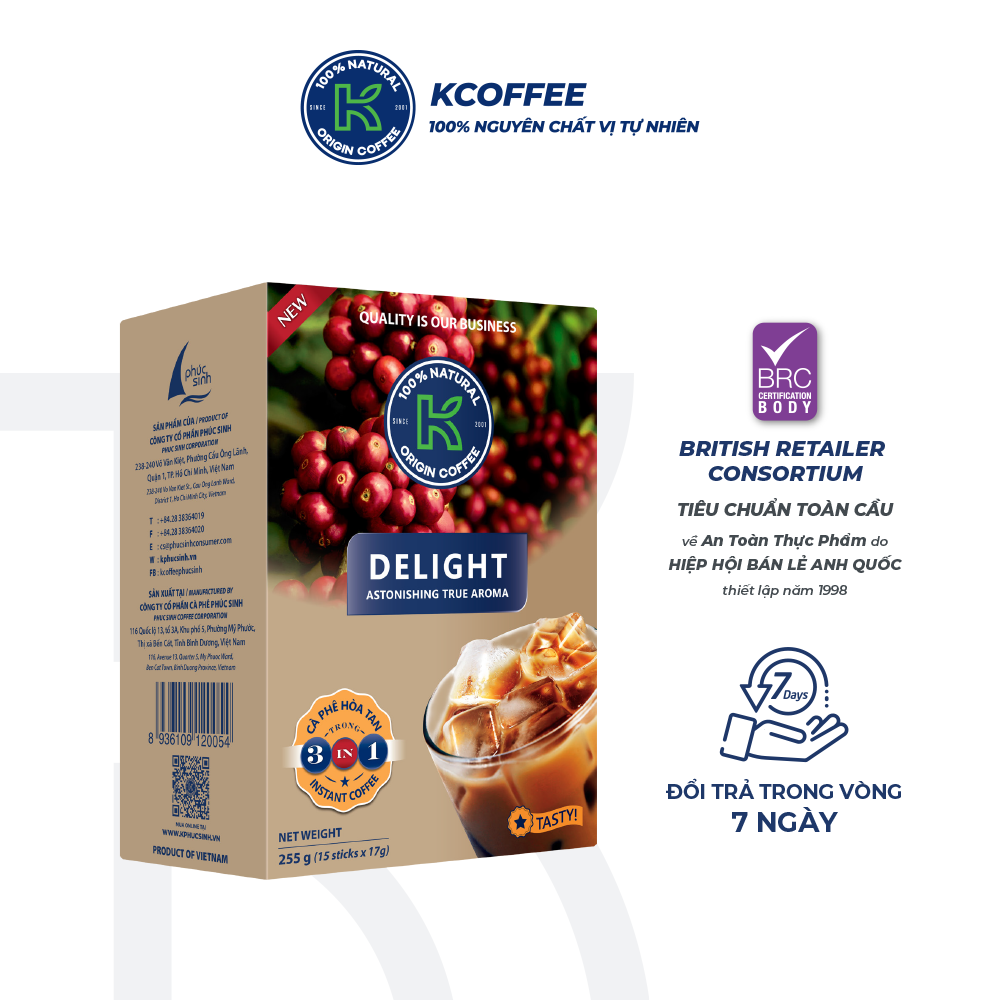 Combo 2 hộp cà phê sữa hòa tan K-Delight 3in1 thương hiệu K-Coffee (255g/Hộp)