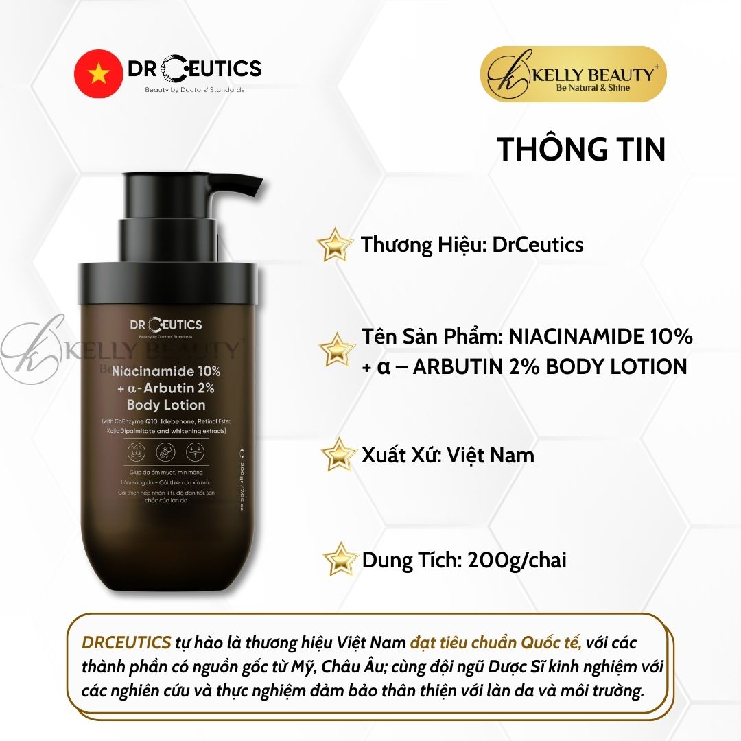 Sữa Dưỡng Thể Trắng Da DrCeutics Niacinamide 10% + Alpha Arbutin 2% Body Lotion | Kelly Beauty
