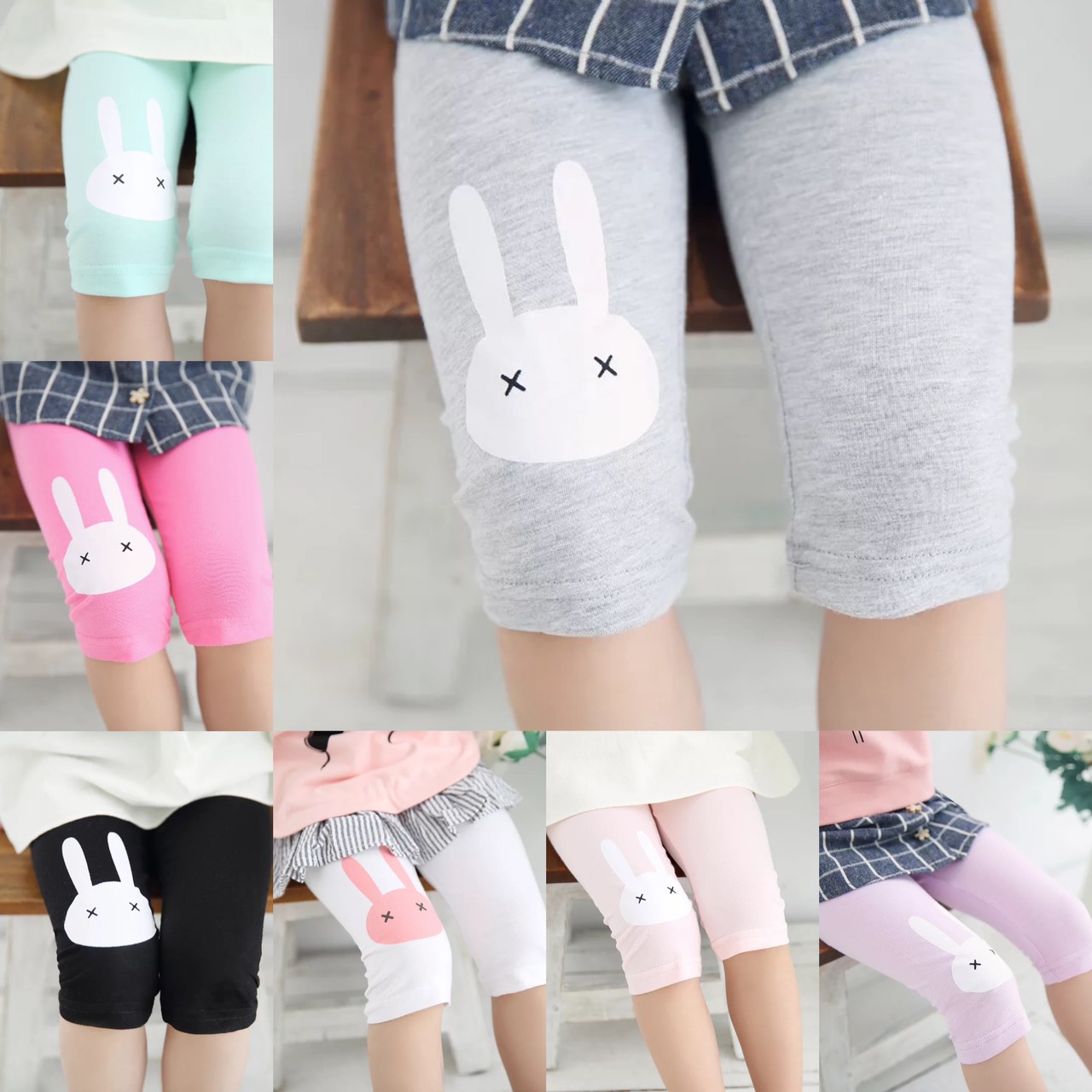 (Hàng đẹp video) Quần legging lửng quần thun lửng cotton quần ngố bé gái 2-8 tuổi chú thỏ chất siêu nhẹ mát