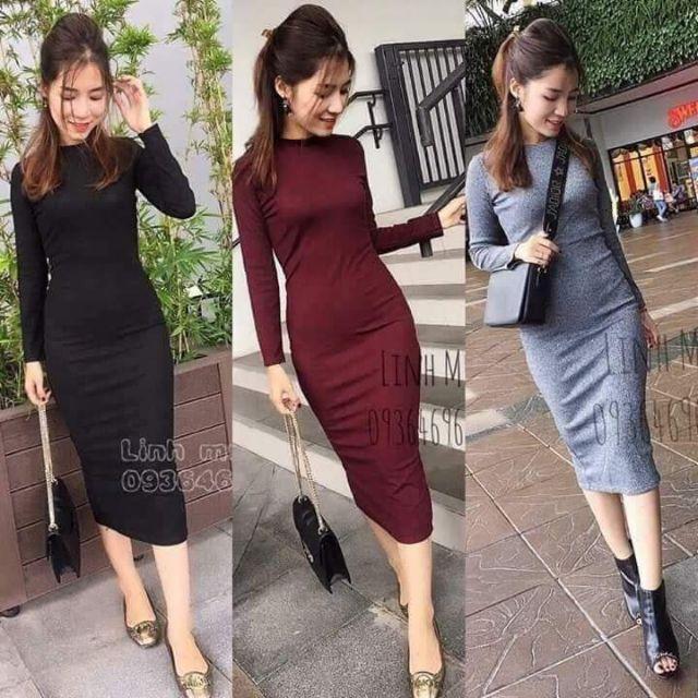 Đầm tay dài thun gân