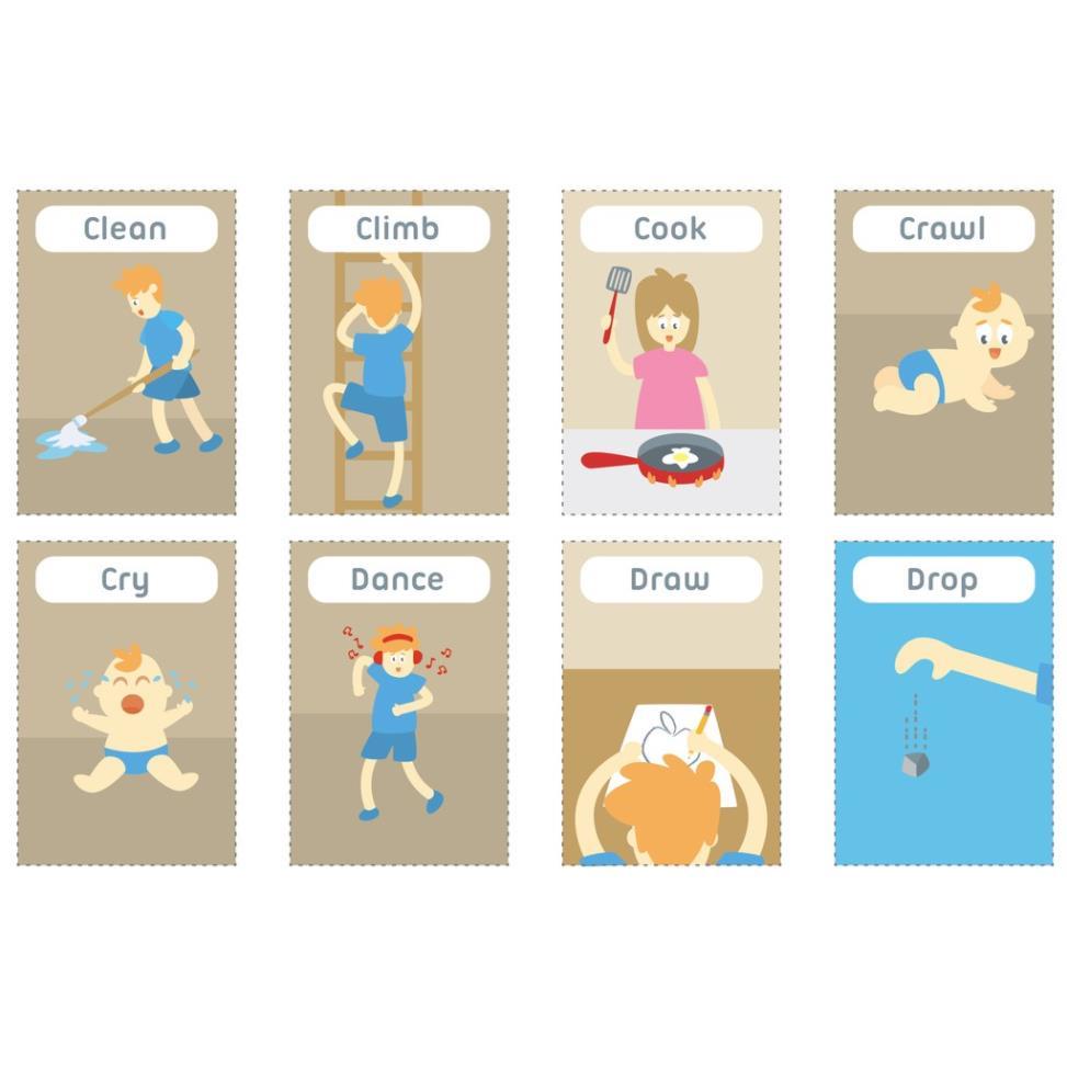 Combo thẻ học tiếng anh cho bé - Flashcard action verb
