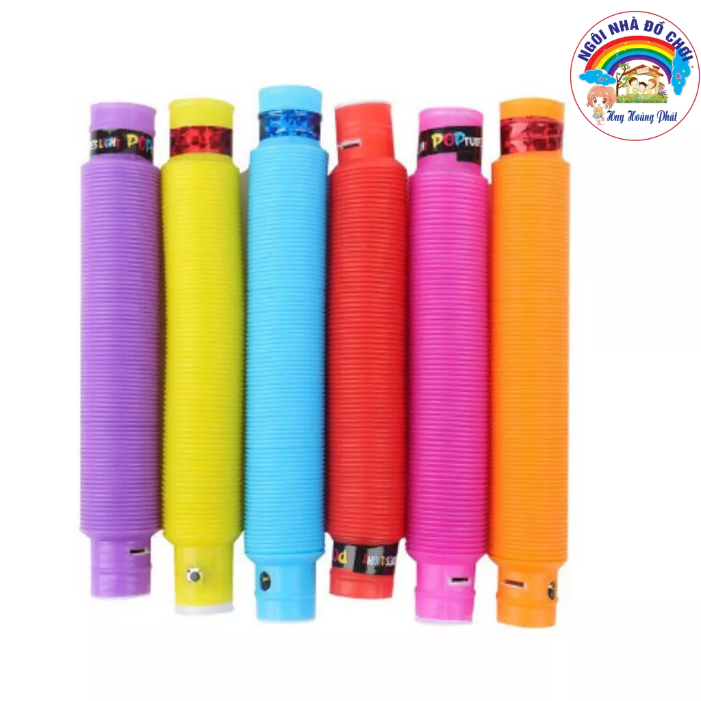 Đồ chơi ống pop pipes: có đèn led phát sáng. Hộp 6 cây 6 màu màu khác nhau. Kích thước hộp: 20*20 cm