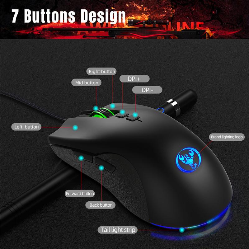 Highend Dành Mới USB Chuột Chơi Game Có Dây 7 Nút Đèn LED Đèn Nền RGB Chuột Có Thể Điều Chỉnh 6400 DPI Cho Máy Tính Laptop Lập Trình Macro