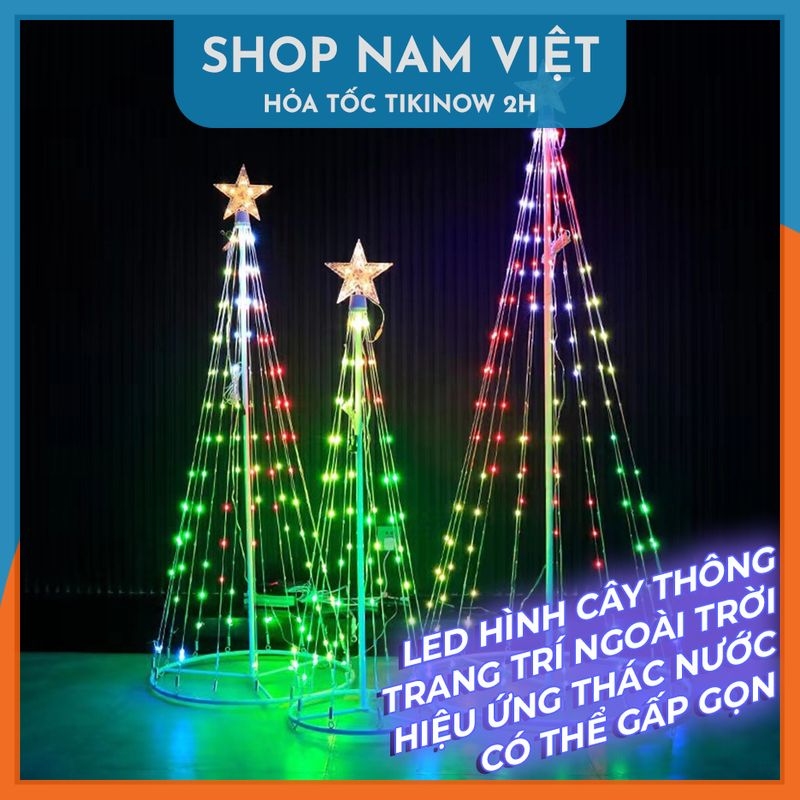 Cây Thông Noel Đèn Led Hình Nón Có Thể Gấp Gọn, Trang Trí Ngoài Trời, Hiệu Ứng Led Thác Nước