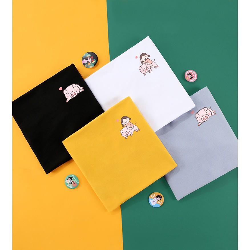 Áo Thun Nữ Tay Ngắn Icon Heo Hàn Quốc - Unisex - Cotton - Mã AT008