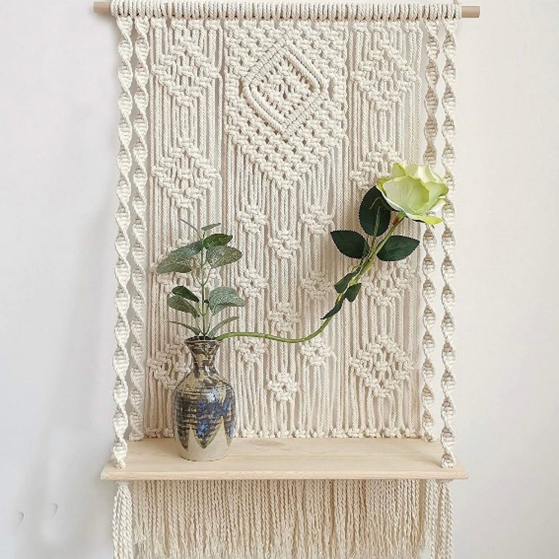 Kệ Gỗ thông Treo Tường Macrame KM03 55x85 cm - Kệ để đồ, kệ sách, trang trí tường