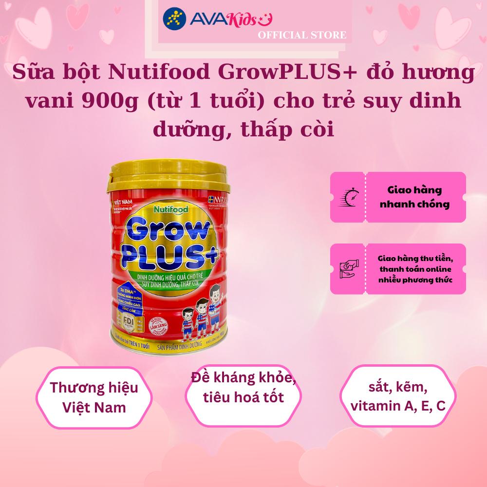 Sữa bột Nutifood GrowPLUS+ đỏ hương vani 900g (từ 1 tuổi) cho trẻ suy dinh dưỡng, thấp còi - Hàng chính hãng