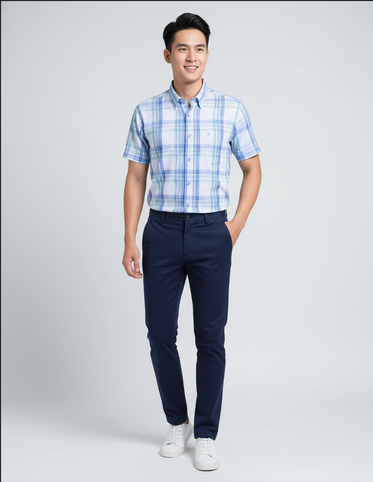 Áo sơ mi tay ngắn Khatoco sale 350k giá tem 438k