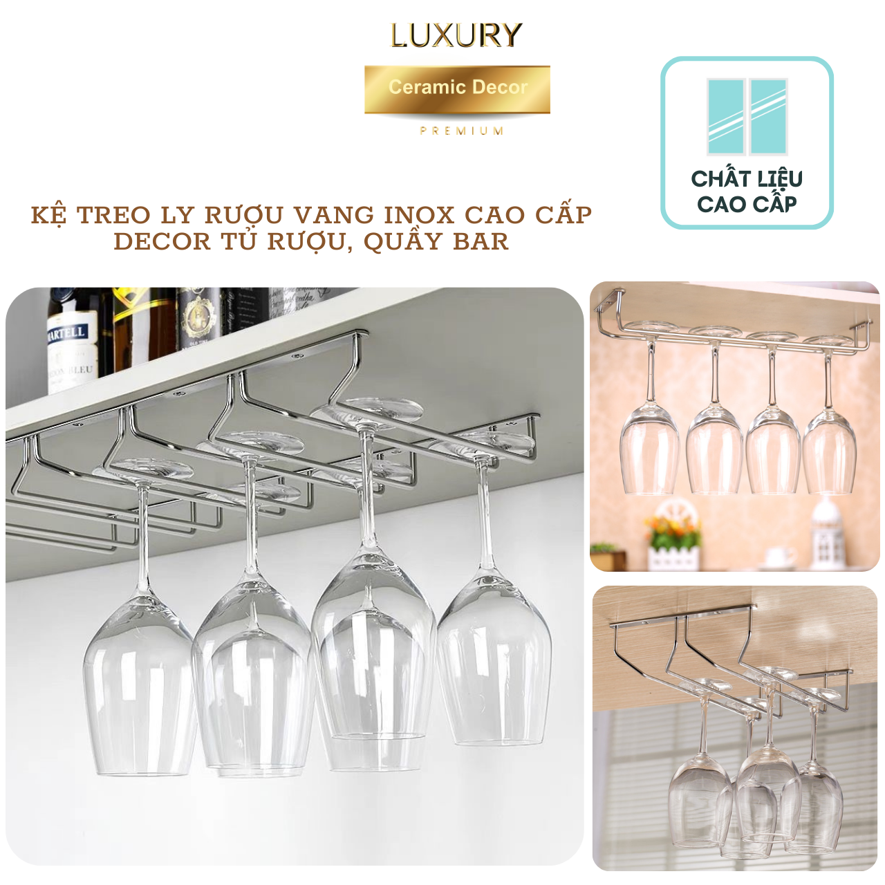 Giá Treo Ly Rượu Quầy Bar 9-12 Ly Inox Cao Cấp - Hàng Nhập Khẩu