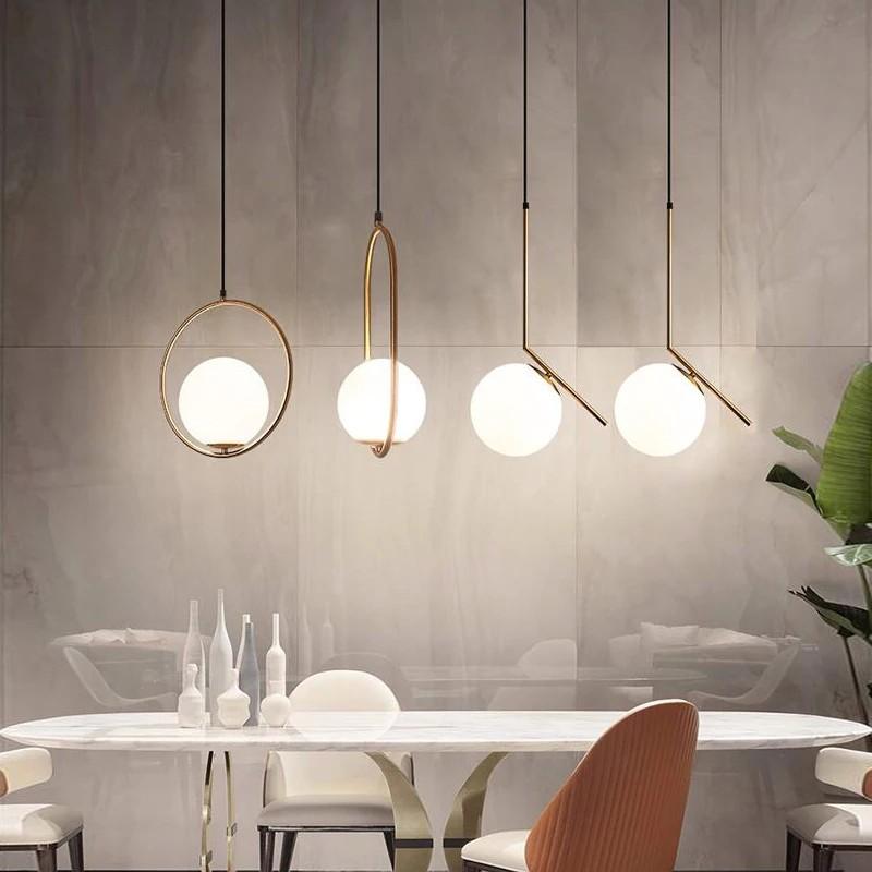 ĐÈN THẢ DECOR NORDIC PHONG CÁCH BẮC ÂU, ĐÈN THẢ CÀNH MẠ VÀNG CẦU THỦY TINH TRẮNG ĐỤC D200