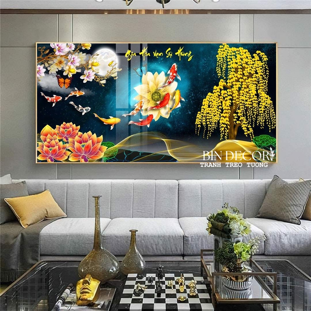 (HÌNH THẬT) Tranh treo tường tráng gương cửu ngư quần hội tổng hợp nhiều mẫu phòng khách