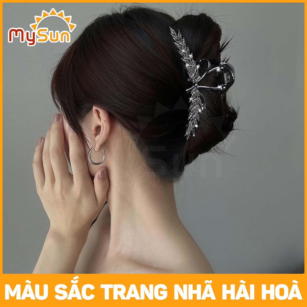 Cặp kẹp tóc CÁ MẬP kim loại đính giả đá sang trọng cho mẹ đi tiệc cỡ lớn MySun