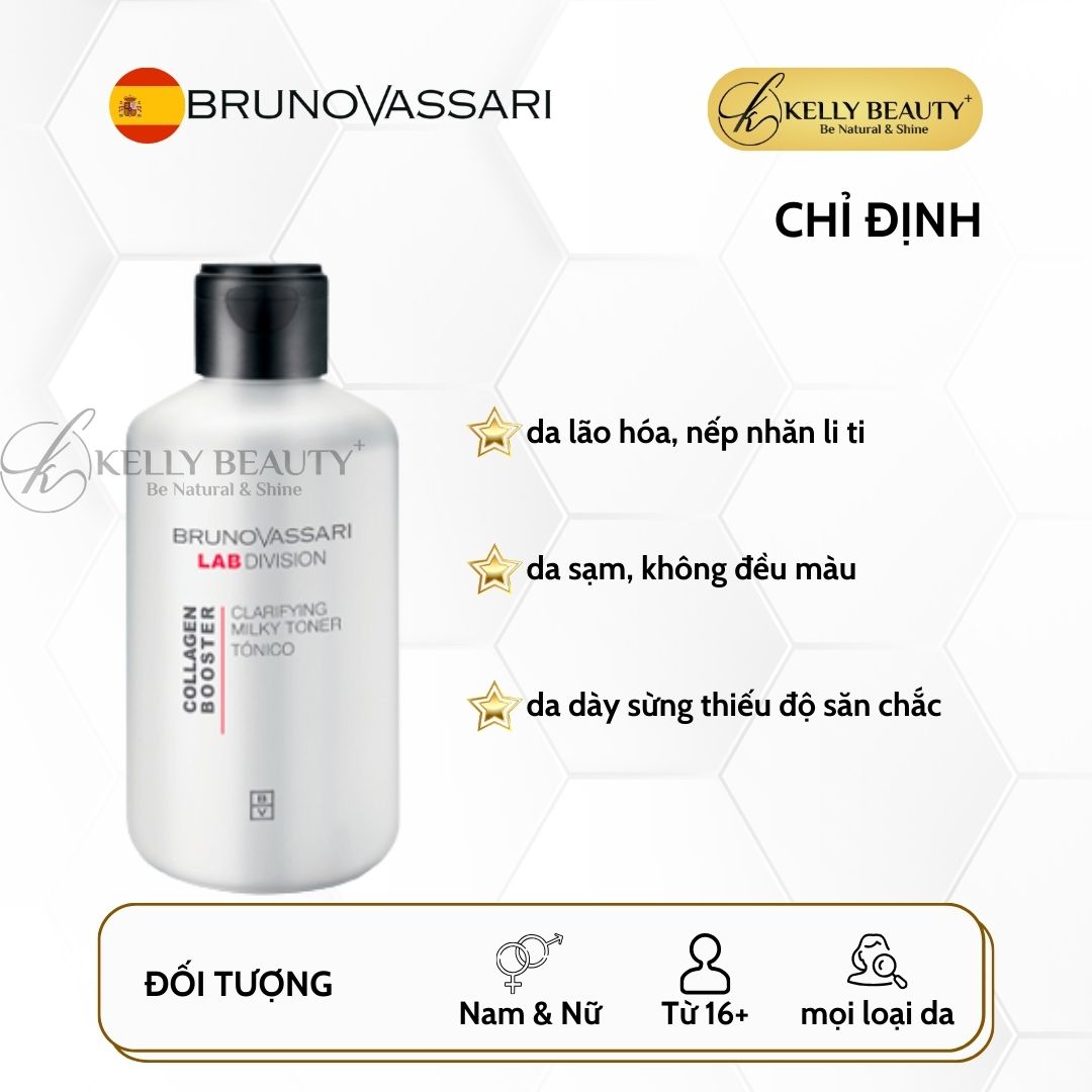 Toner Sáng Da Collagen Booster Clarifying Milky Toner - Bruno Vassari | Kelly Beauty