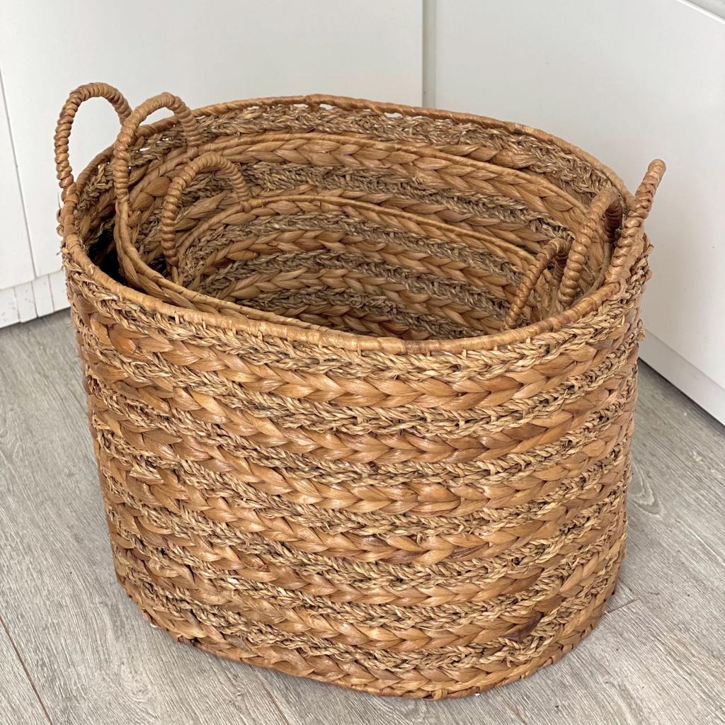 Giỏ lục bình đựng đồ VIETBAS tròn có quai 3 size MAU163