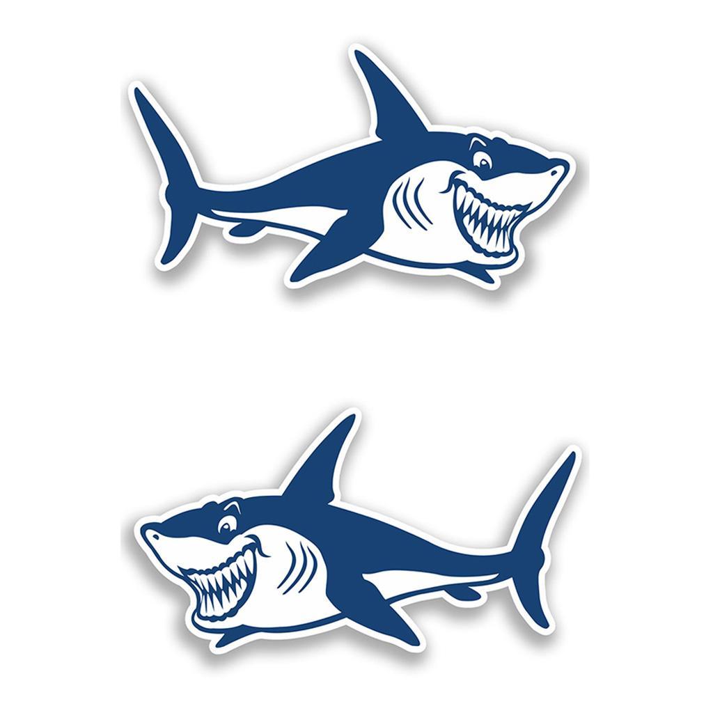 2 Pieces Vinyl Shark Decals + 2 Pieces Shark Teeth Mouth Stickers Kayak Boat Motorcycle Car Bumper Graphics