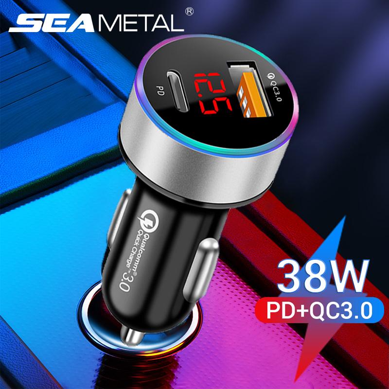 SEAMETAL 38W Bộ sạc xe PD+USB QC3.0 Sạc nhanh sạc điện thoại 12V -24V ổ cắm bật lửa với màn hình Voltmeter LED