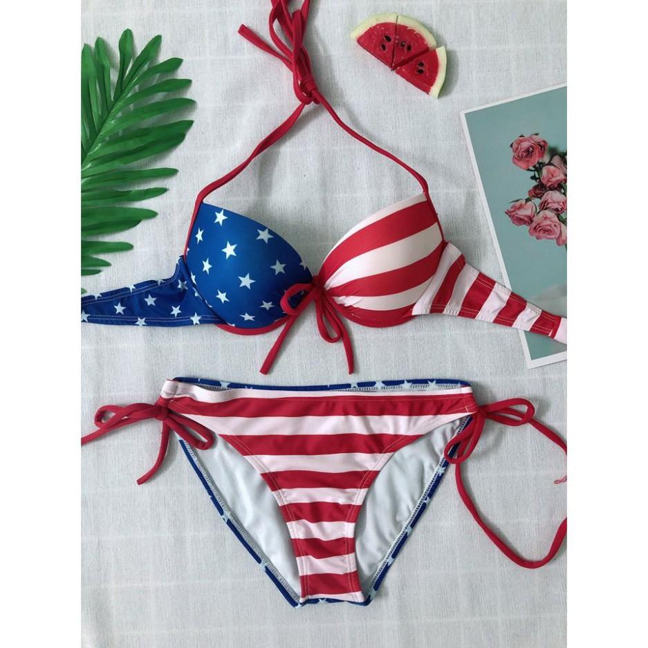 freeship Bikini hai mảnh cạp thấp sexy họa tiết cờ mỹ hot ( Ảnh chụp thật 100%)