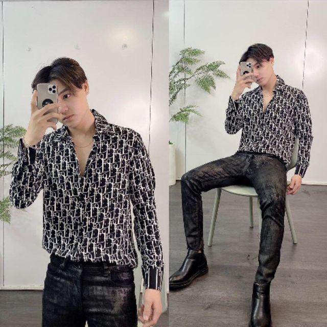 Áo sơ mi nam dài tay Dr trắng đen nổi Full cao cấp
