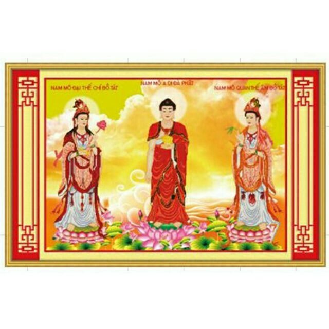 Tranh thêu chữ thập Tam Thế Phật chưa thêu