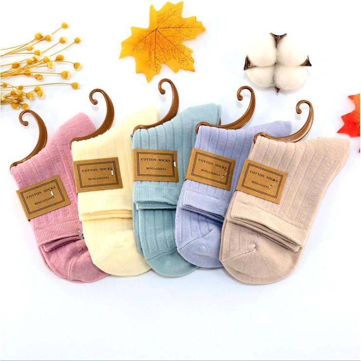 Set tất nữ cotton nhiều màu sọc gân cao cổ TN/202